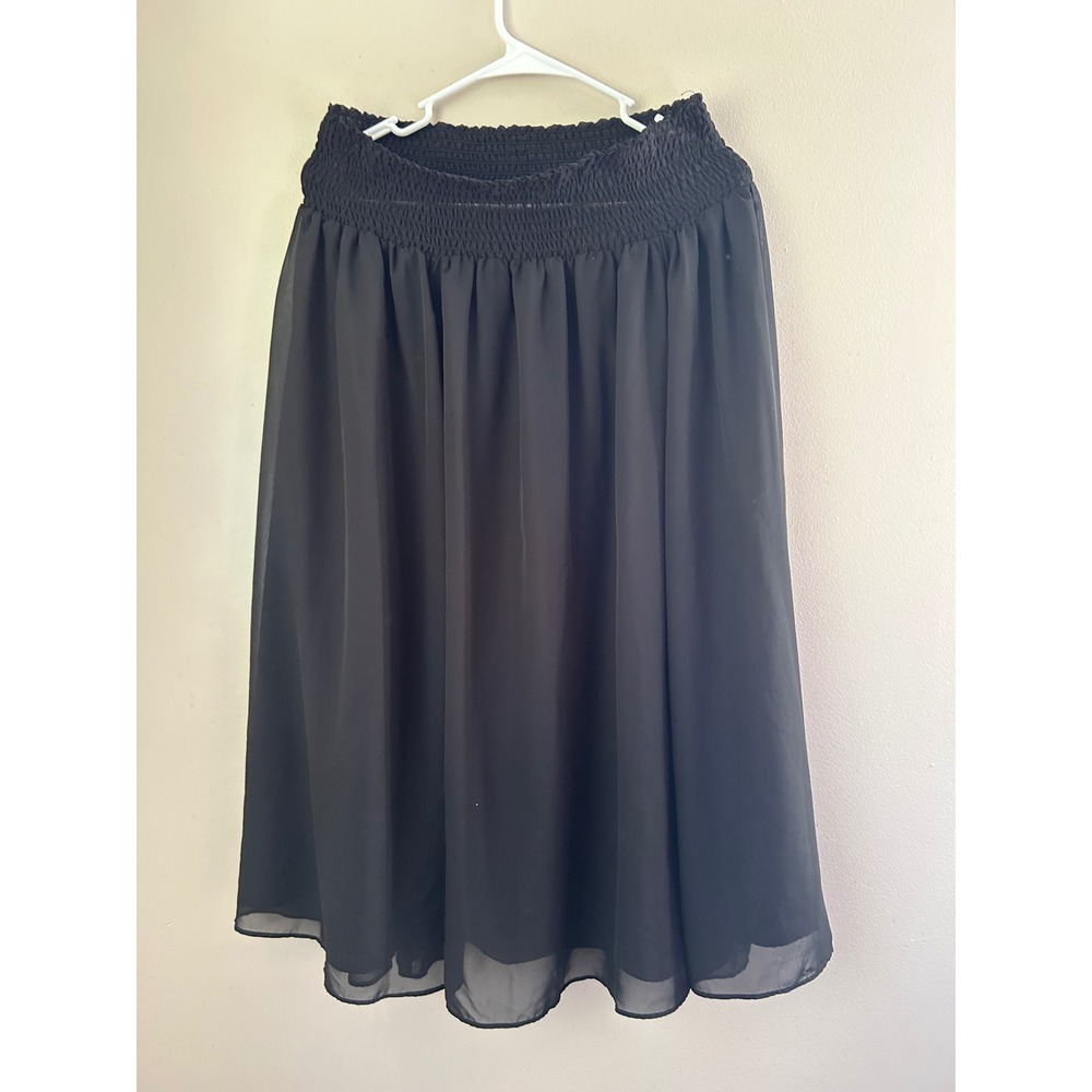 Black Midi Skirt Smocked Waist Casual Flowy‎ Whimisgoth Boho Festival Western